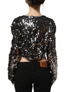 Dolce & Gabbana Black Sequined Long Sleeves Crop Blouse Top