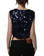 Dolce & Gabbana Blue Sequined Sleeveless Cropped Tank Top