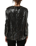 Dolce & Gabbana Metallic Gray Sequin Embellished Blouse Top