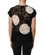 Dolce & Gabbana Black White Floral Lace Short Sleeve Blouse Top