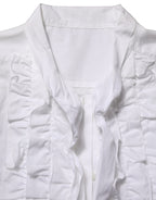 Dolce & Gabbana White Ruffled Bib Long Sleeves Blouse Top