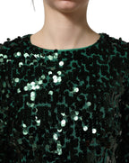 Dolce & Gabbana Green Sequined Long Sleeves Crop Blouse Top