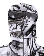 Dolce & Gabbana White Jersey Graffiti Print Balaclava Hood Sweater