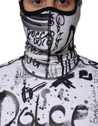 Dolce & Gabbana White Jersey Graffiti Print Balaclava Hood Sweater