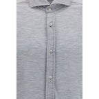 Brunello Cucinelli Blue Silk Dress Shirt