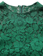 Dolce & Gabbana Green Floral Lace Round Neck Blouse Top