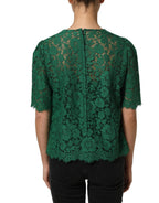 Dolce & Gabbana Green Floral Lace Round Neck Blouse Top