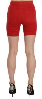 PINKO Red Mid Waist Cotton Stretch Slim Mini Shorts