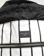 Dolce & Gabbana Black White Striped Polyester Drawstring Backpack Men Bag