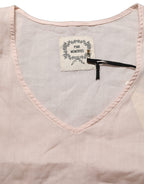 PINK MEMORIES Light Pink Linen V-Neck Long Sleeves Blouse Top