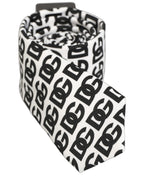 Dolce & Gabbana White Black Logo Monogram Wide Adjustable Men Necktie Tie