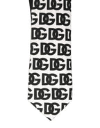 Dolce & Gabbana White Black Logo Monogram Wide Adjustable Men Necktie Tie