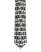 Dolce & Gabbana White Black Logo Monogram Wide Adjustable Men Necktie Tie