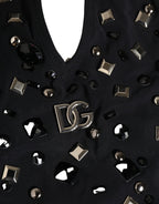 Dolce & Gabbana Black Logo Embellished Cutout One Piece Swimwear
