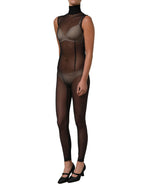 Dolce & Gabbana Black Sheer Mesh Jumpsuit Turtleneck Dress
