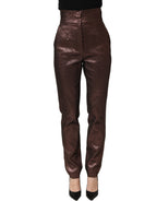 Dolce & Gabbana Metallic Brown High Waist Tapered Leg Pants