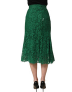 Dolce & Gabbana Green Lace High Waist Mermaid Midi Skirt