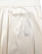 Dolce & Gabbana Off White Lace Trimmed Satin High Waist Skirt