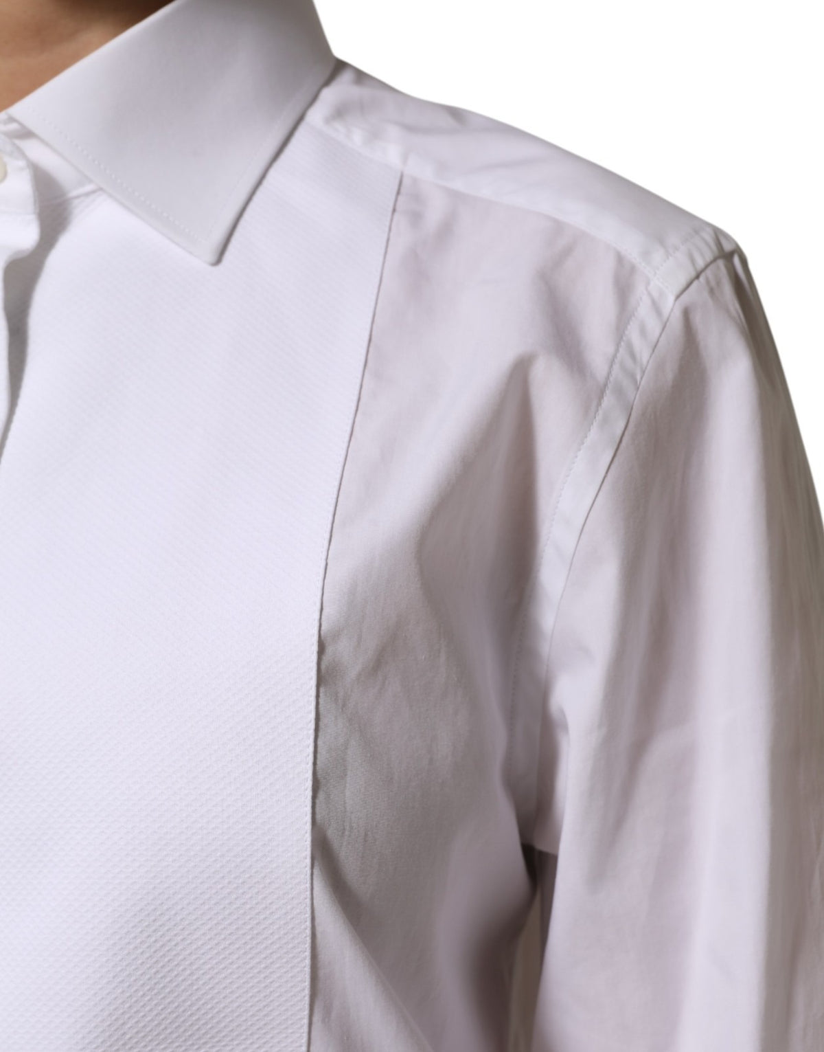 Dolce & Gabbana White Cotton Tuxedo Bib Long Sleeve Dress Shirt
