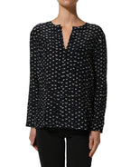 Bruno Manetti Black SIlk Long Sleeves Deep V-neck Blouse Top