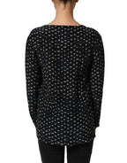 Bruno Manetti Black SIlk Long Sleeves Deep V-neck Blouse Top