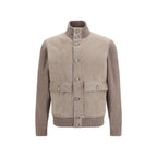 Brunello Cucinelli Beige Calf Leather Bos Taurus Leather Jacket