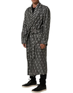 Dolce & Gabbana Black White Silk Men Wrap Robe Coat Jacket