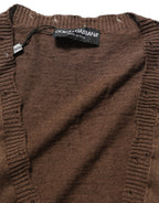 Dolce & Gabbana Brown Flax Buttoned V-neck Pullover Sweater