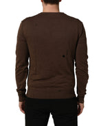 Dolce & Gabbana Brown Flax Buttoned V-neck Pullover Sweater