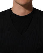 Dolce & Gabbana Black Silk Blend V-neck Pullover Men Sweater