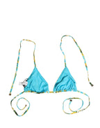 Dolce & Gabbana Blue Floral Print Nylon Halter Bikini Top Swimwear