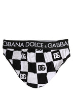 Dolce & Gabbana Black White Logo Checkered Midi Brief Underwear
