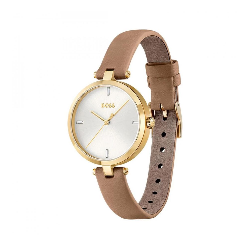 Hugo Boss Beige Leather Dress Watch