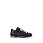 Dolce & Gabbana Black Calf Leather Bos Taurus Athletic Sneakers
