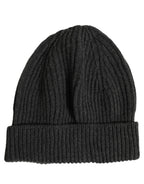 Dolce & Gabbana Men Charcoal Grey Ribbed Wool Knit Beanie One Size Hat