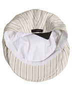 Dolce & Gabbana Men Off White Striped Linen Newsboy Capello Hat