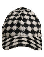Dolce & Gabbana Men Black White Diamond Wool Baseball Cap Hat