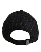 Dolce & Gabbana Black Gold Pinstriped Cotton Baseball Cap Hat
