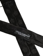 Dolce & Gabbana Men Black Crown Print Silk Adjustable Tied Necktie Tie