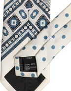 Dolce & Gabbana Men Off White Blue Geometric Adjustable Tied Necktie Tie
