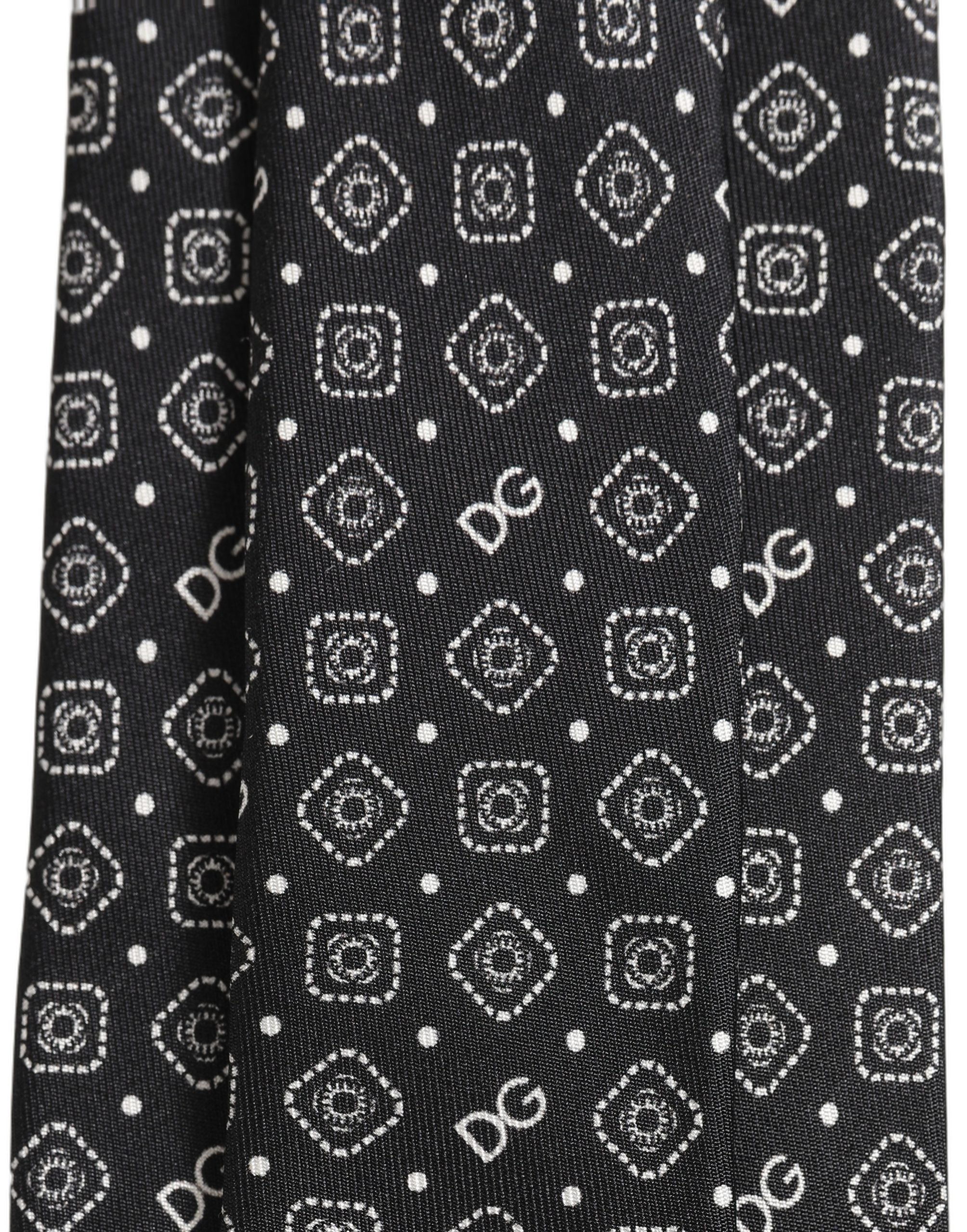 Dolce & Gabbana Men Black DG Logo 100% Silk Adjustable Tied Necktie Tie