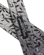 Dolce & Gabbana Men Gray Leaf Pattern Silk Adjustable Tied Necktie Tie