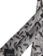 Dolce & Gabbana Men Gray Leaf Pattern Silk Adjustable Tied Necktie Tie