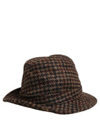 Dolce & Gabbana Brown Checkered Wool Tweed Fedora Capello Hats