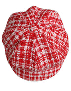 Dolce & Gabbana Red White Tweed Textured Baker Boy Capello Hat