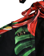 Dolce & Gabbana Black Floral Print Nylon Beachwear Bikini Bottom