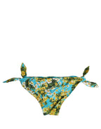 Dolce & Gabbana Blue Floral Print Nylon Beachwear Bikini Bottom