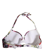 Dolce & Gabbana White Floral Print Nylon Beachwear Bikini Top