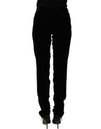 Ermanno Scervino Black Viscose Blend Velvet Slim Fit Pants