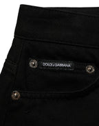 Dolce & Gabbana Dark Gray Cotton Mid Rise Denim Hot Pants Shorts